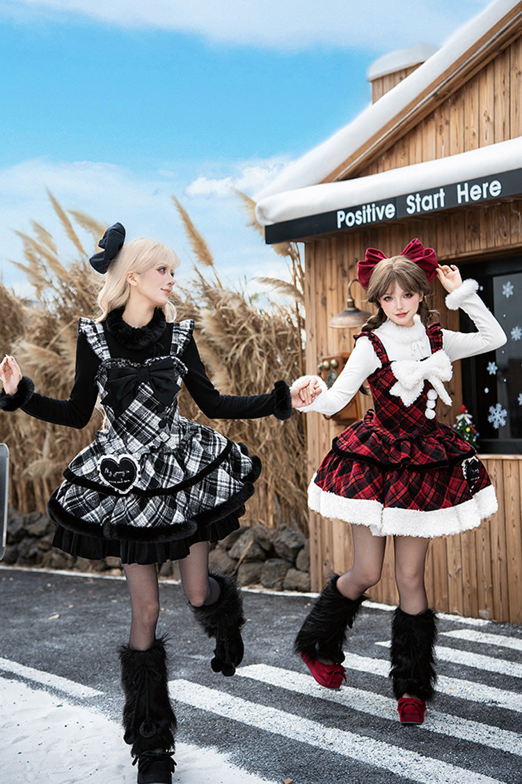 [Letters & Poems · Snowy Night Serenade] Triple-Layered Print Ruffle Bowknot Sweet Lolita Jsk Dress Set 2 Colors - Product - 7
