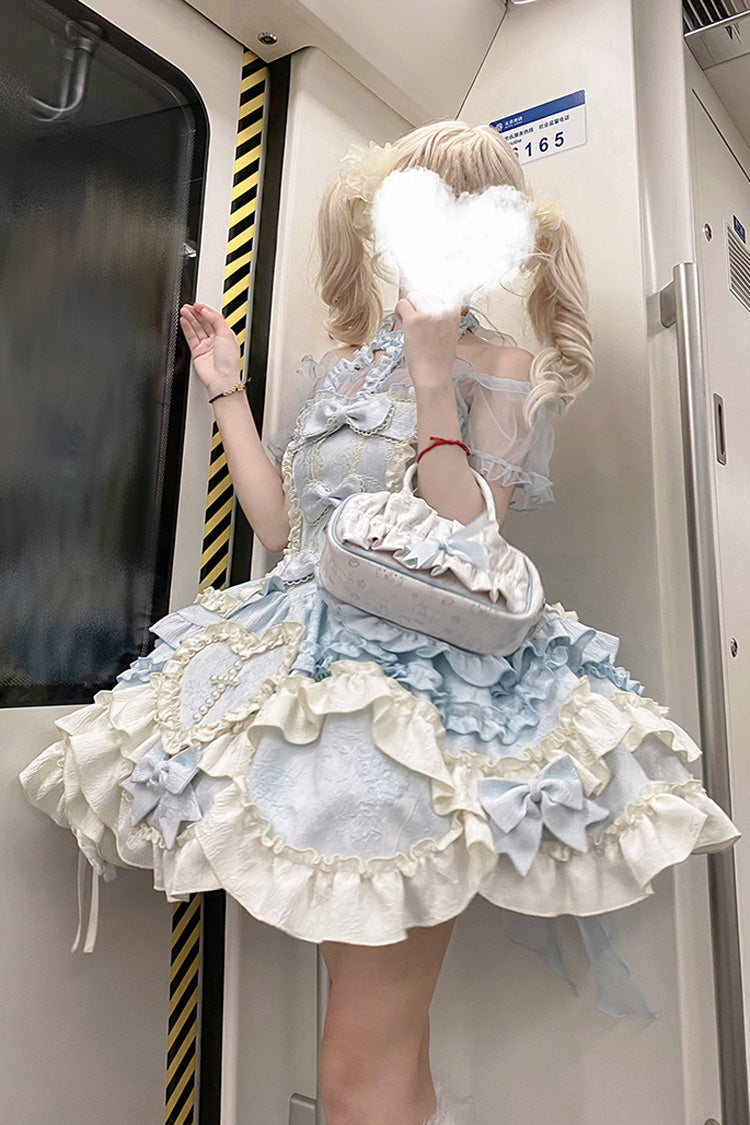 Blue [Heart of Butterfly] Halterneck Sleeveless Multi-Layered Ruffle Embroidery Princess Ballet Lolita Jsk Dress Set - Product - 10