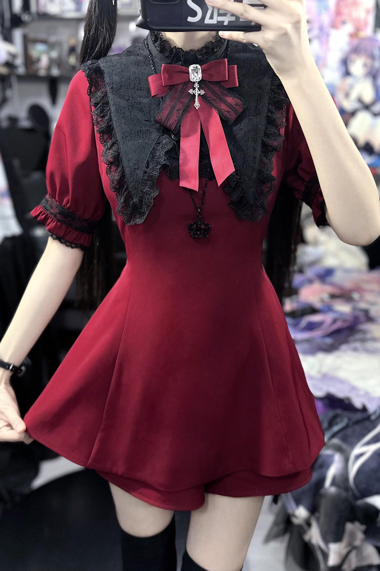 Choir Fake Collar Short Sleeves Lace Jirai Kei Japanese Dress Set 2 Colors - Product - 4