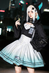 Black/White [Electronic Cat] Print Future Suit Gothic Cool Lolita Dress - Product - 9