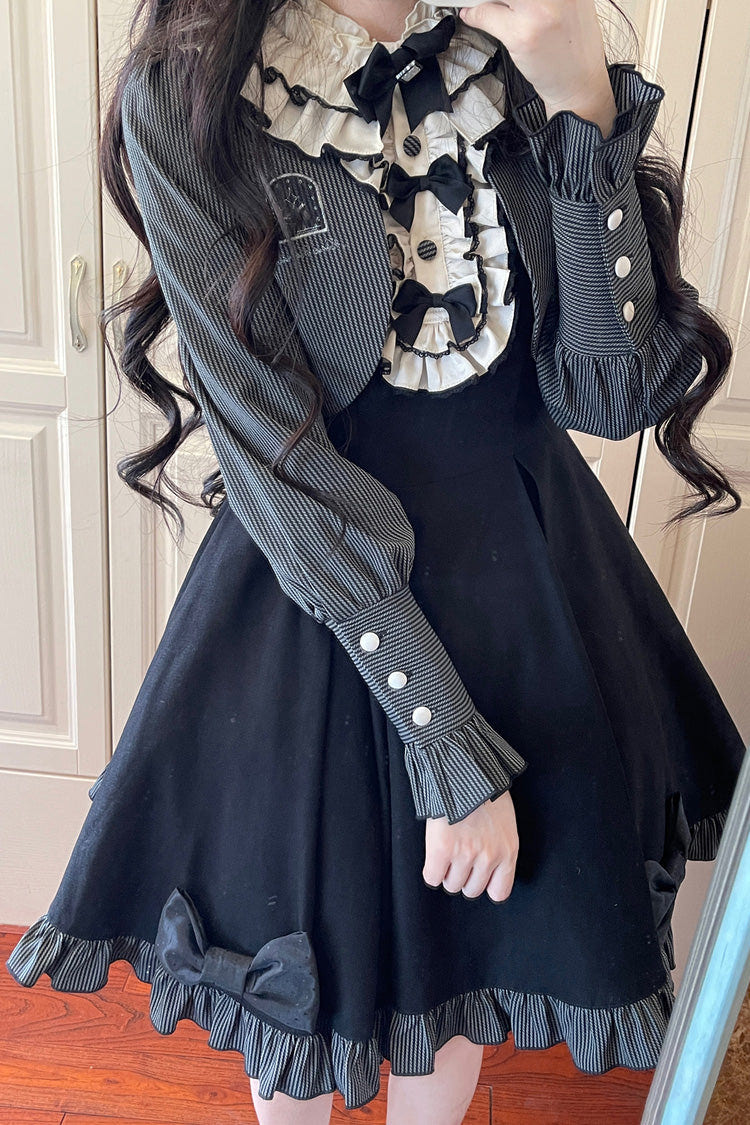Black [Serenade] Long Sleeves Ruffle Bowknot Fake Two Pieces Classic Lolita Dress - Product - 3