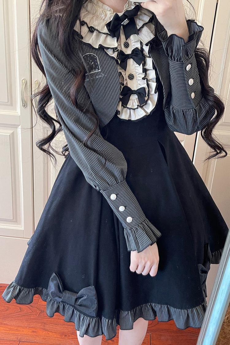 Black [Serenade] Long Sleeves Ruffle Bowknot Fake Two Pieces Classic Lolita Dress - Product - 3