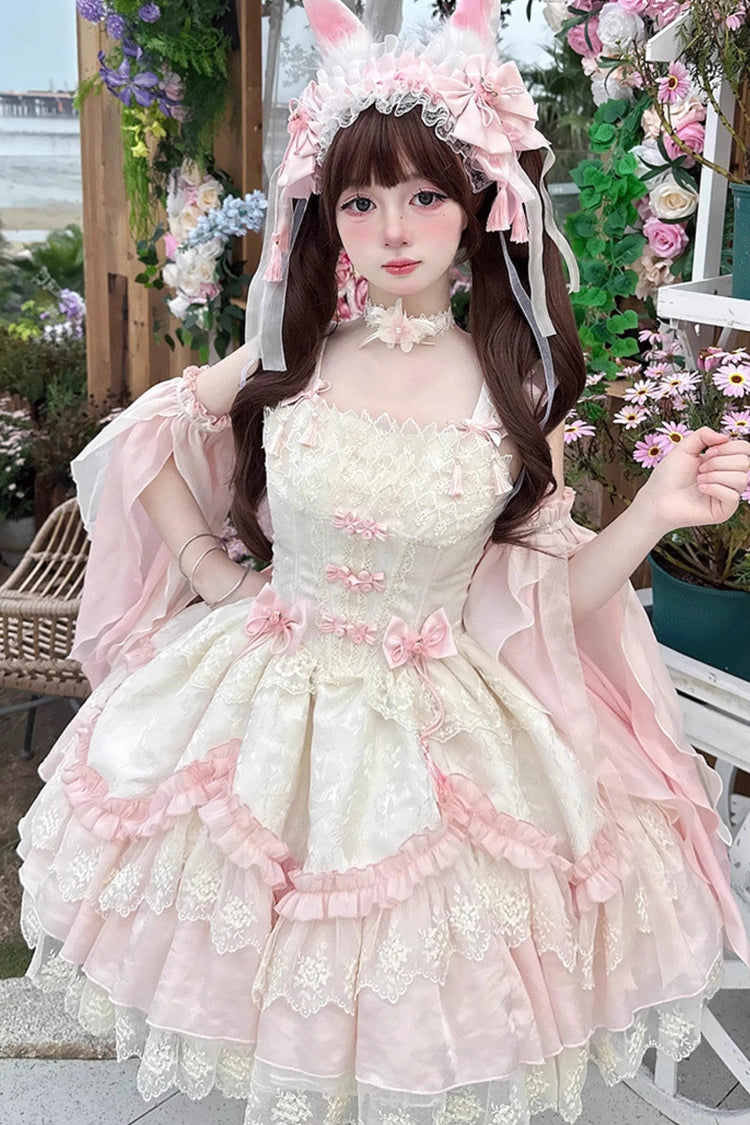 Pink [Lyrics in the Midst of Flowers] Ruffle Embroidery Bowknot Chinese Style Elegant Sweet Lolita Jsk Dress - Product - 8