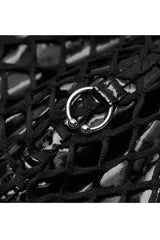 Black Knit Metal Buckle Shoulder Strap Splice Mesh Press Glue Women's Punk Vest - Product - 5