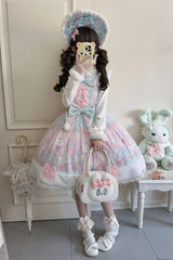 Green/Pink [Candy Mary Cat] Printed Ruffled Embroidered Bow Lace Sweet Lolita Jsk Dress - Product - 4