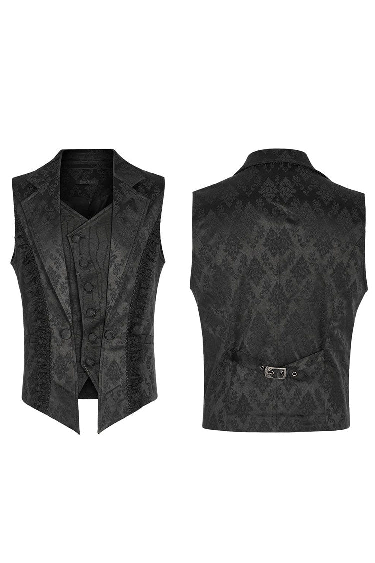 Black Lapel Collar Multi-layer Floral Print Ruffle Lace Mens Gothic Vest - Product - 5