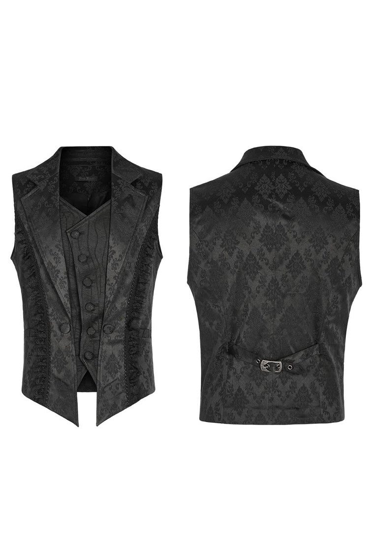 Black Lapel Collar Multi-layer Floral Print Ruffle Lace Mens Gothic Vest - Product - 5