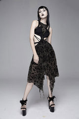 Black Semilucent Queen Cross Flocking Printed Sleeveless Sexy Mesh Gothic Womens Dress - Product - 2