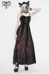 Red Front Chest Decals Dense Velvet Long Women's Gothic Sling Dress - Product - 3