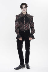 Red  Cross Spider Turn-down Collar Long Trumpet Sleeves Printed Lace Men's Gothic Shirt - Product - 5