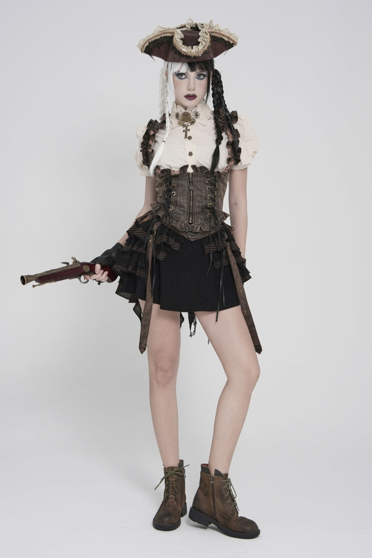 Bronze Bow Lace-Up Slim Zippered Women's Gothic Swallow-tailed Vest - Product - 10