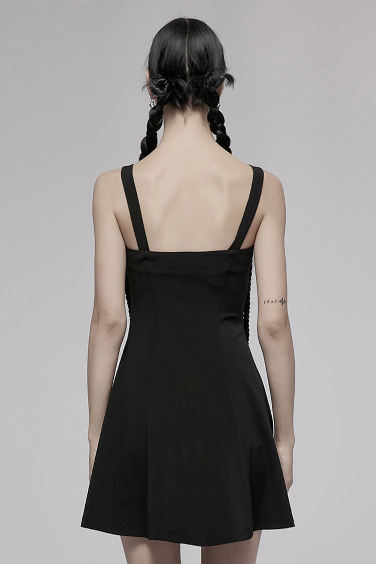 Black Suspender Hollow Mesh Metal PU Buckle Bow Design Sleeveless Women's Punk Dress - Product - 2