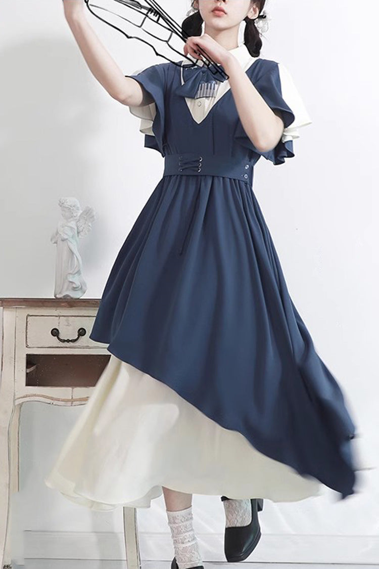 Blue/White College Style Chiffon Kawaii Sweet Dress - Blue/White - 1
