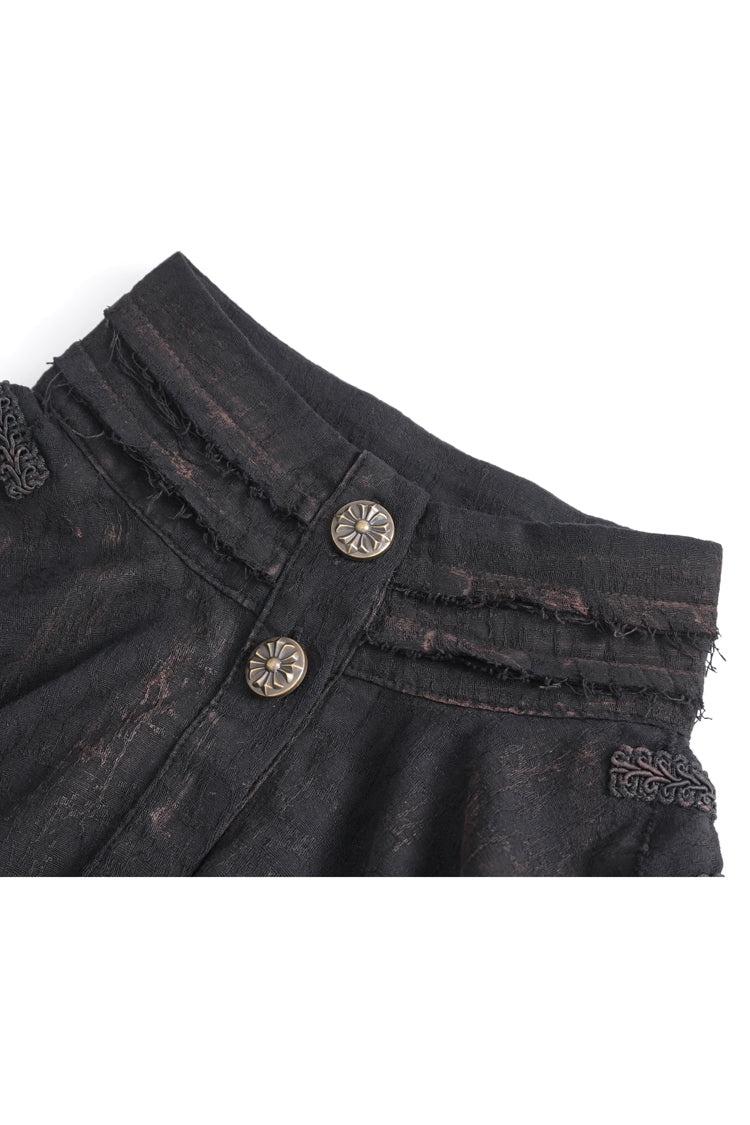 Black Stand Collar Lantern Sleeves Print Lace Women's Punk Blouse - Product - 9