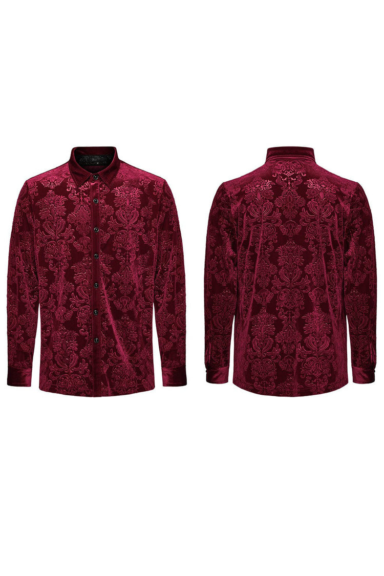 Men's Long Sleeves Embossed Velvet Print Gothic Gorgeous Blouse 2 Colors - Product - 15