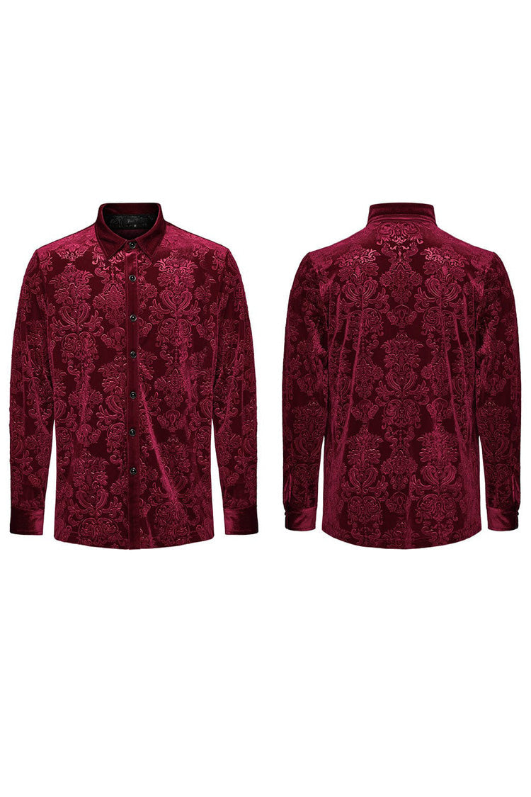 Men's Long Sleeves Embossed Velvet Print Gothic Gorgeous Blouse 2 Colors - Product - 15