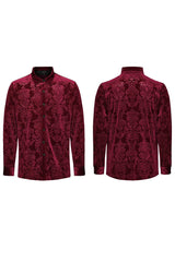 Men's Long Sleeves Embossed Velvet Print Gothic Gorgeous Blouse 2 Colors - Product - 15