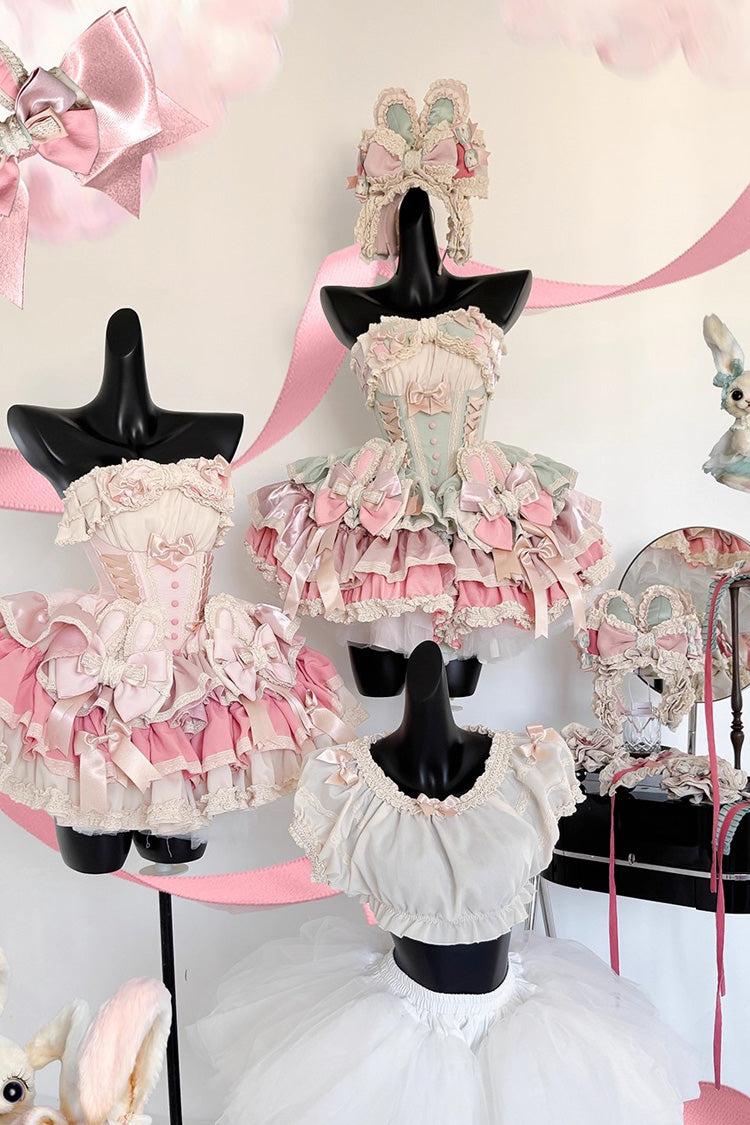 [Ribbon Dance] Multi-Layered Ruffle Bowknot Lace-Up Sweet Princess Lolita Dress 3 Colors - Product - 9