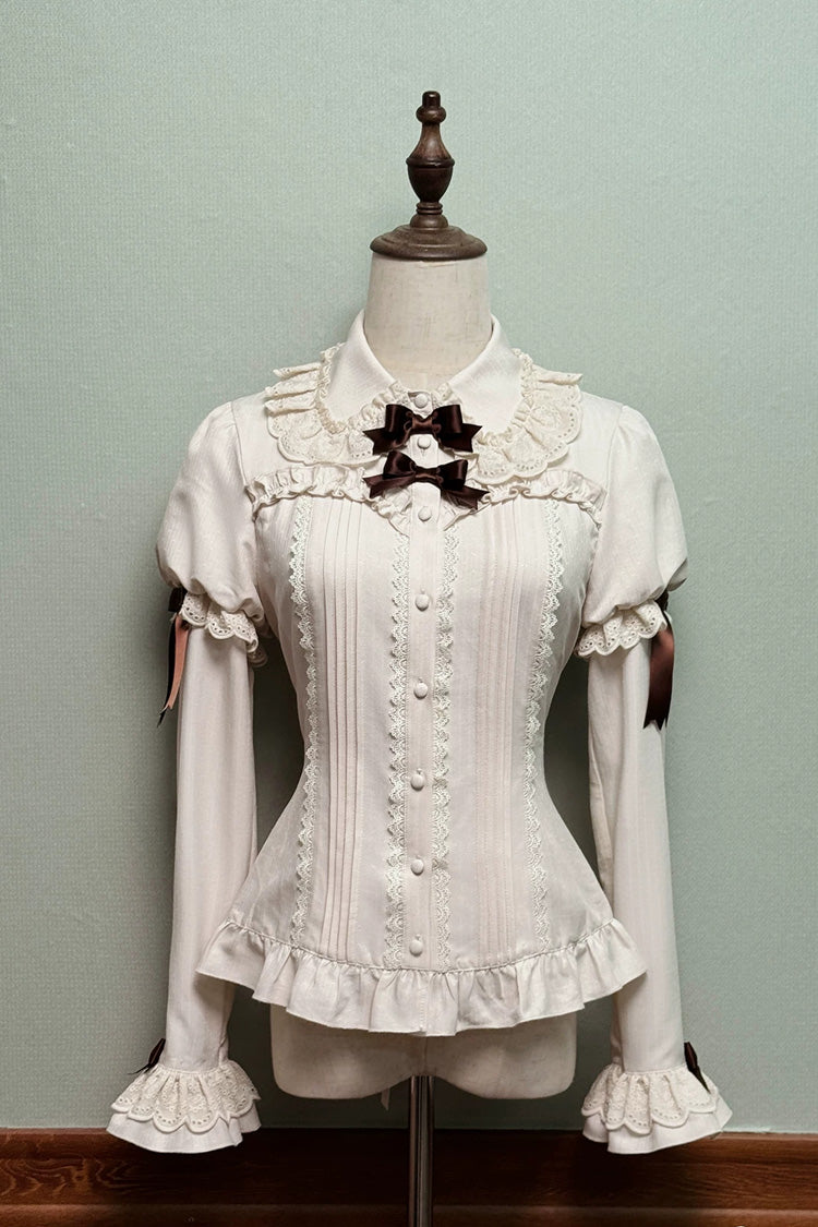 Brown [Teddy Chocolate Bar] Printed Embroidered Bow Lace-Up Classic Lolita Jsk Dress and Skirt - Blouse(Only) - 21