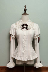 Brown [Teddy Chocolate Bar] Printed Embroidered Bow Lace-Up Classic Lolita Jsk Dress and Skirt - Blouse(Only) - 21