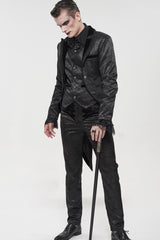 Black Gothic Glossy Pattern Drawstring Lace Decoration Men's Pants - Product - 12