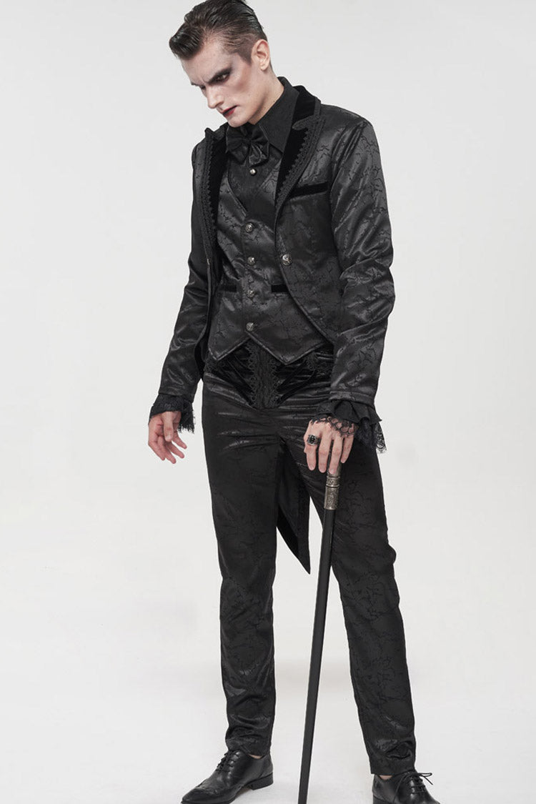 Black Gothic Glossy Pattern Drawstring Lace Decoration Men's Pants - Product - 12