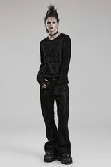 Black Long Sleeves Ripped Print Stitching Mens Gothic T-Shirt - Product - 4