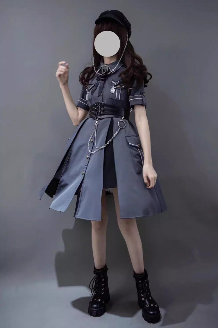Evil Python 2.0 Short Sleeves Gothic Military Handsome Lolita Dress 3 Colors - Product - 10