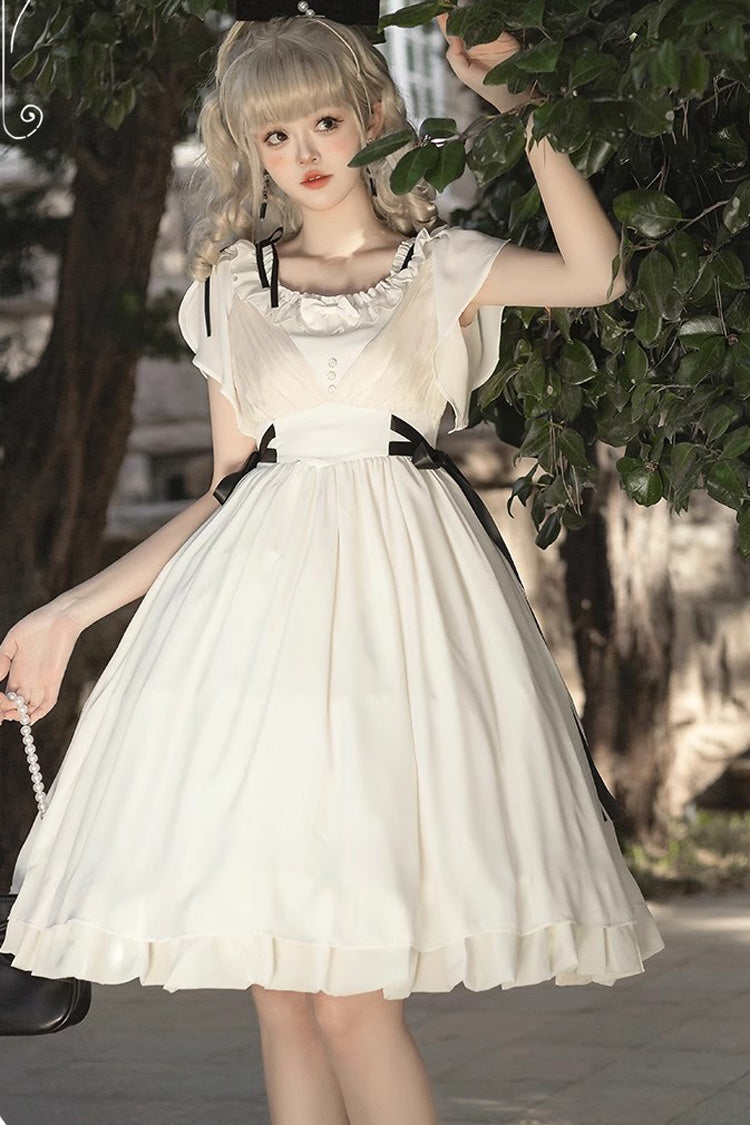 White Moonlight March Chiffon Short Sleeves Ruffle Sweet Lolita Dress - Product - 2