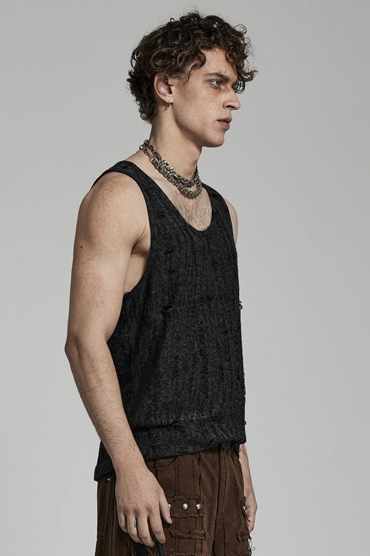 Sleeveless Print Ripped Mens Steampunk Vest 2 Colors - Product - 2