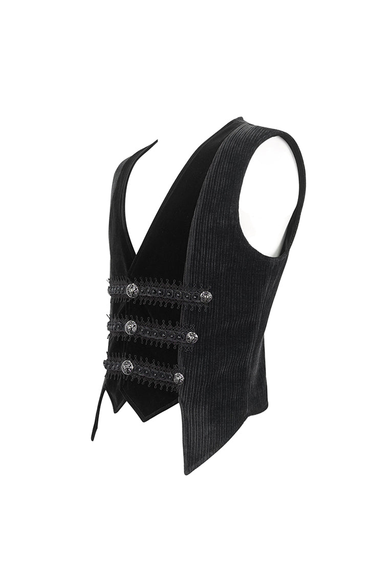 Black Velvet Irregular Splice Corduroy Men's Gothic Waistcoat - Product - 8