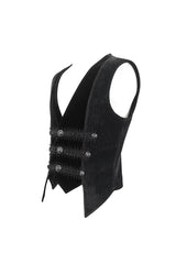 Black Velvet Irregular Splice Corduroy Men's Gothic Waistcoat - Product - 8