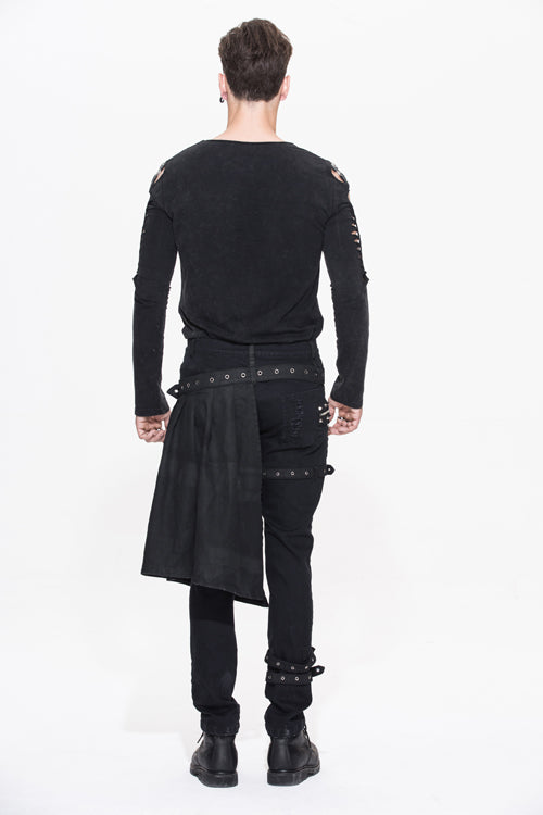 Black Adjusted Loops Punk Rock Holes Ripped Mens Pants Collocation Skirt - Product - 5