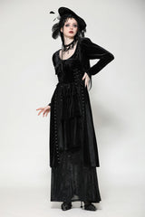 Black Long Sleeves Eyelets Side Slit Women's Gothic Maxi Dresses Wedding Dress - Product - 2