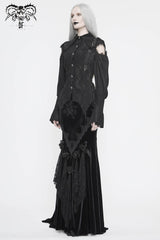 Black Front Chest Webbing Appliques Hollow-Out Lantern Sleeve Flare Cuff Back Waist Lace Up Women's Gothic Blouse - Product - 5