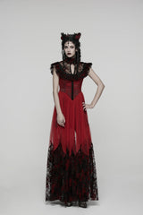Black/Red Stand Collar Sleeveless Printed Hanayome Lace Lace-Up Women's Gothic Elegant Dress Wedding Dress - Black/Red - 1
