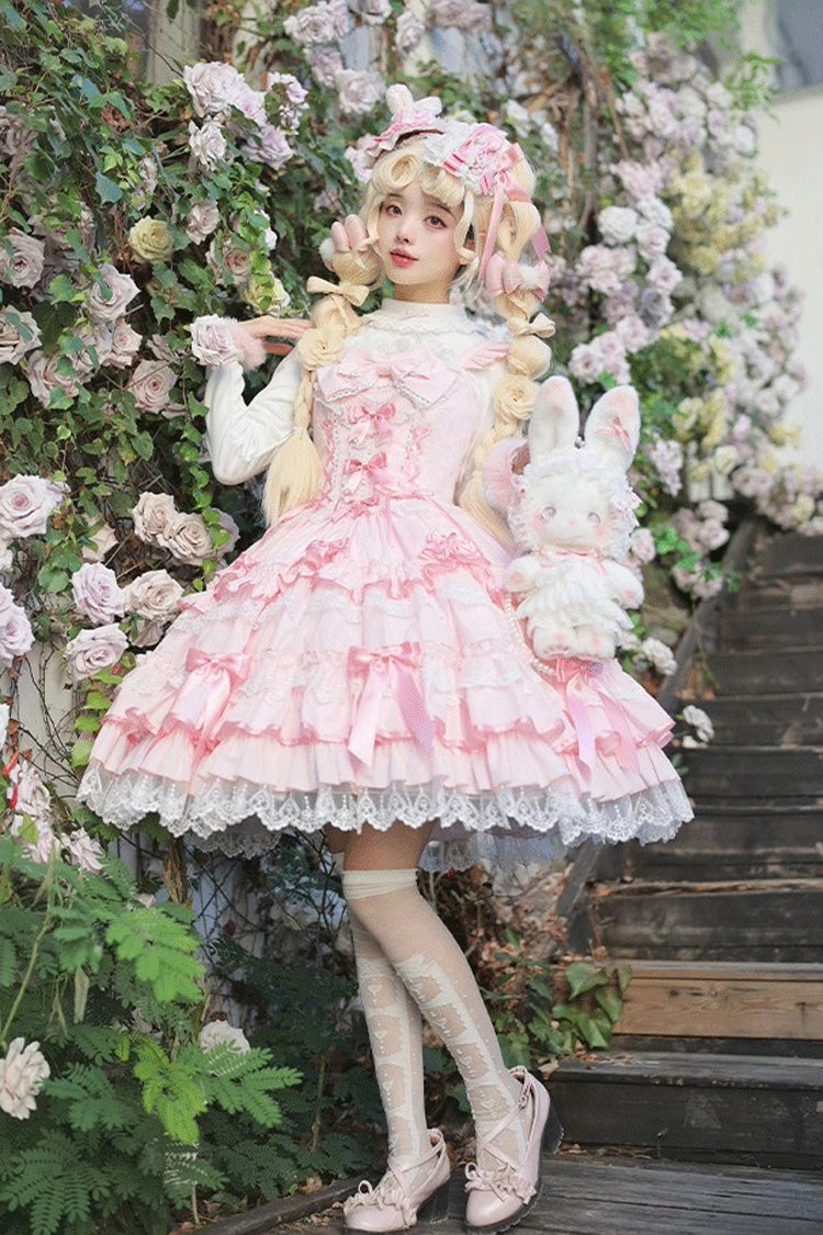 [Love Notebook] Sleeveless Multi-Layered Ruffle Bowknot Lace Sweet Lolita Jsk Dress 5 Colors - Product - 12