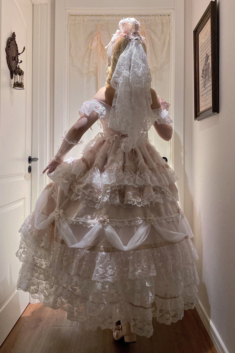 Pink [Anna’s Ball] Square Collar Ruffled Hanayome Bow Lace Sweet Princess Ballet Lolita Jsk Dress - Product - 13