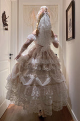 Pink [Anna’s Ball] Square Collar Ruffled Hanayome Bow Lace Sweet Princess Ballet Lolita Jsk Dress - Product - 13