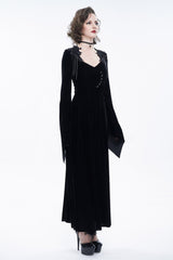 Black Embroidered Fringe Flared Sleeve Women's Gothic Dress - Product - 3