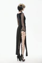 Black Mesh Spliced Long Sleeves Buckled Strap Eyelet Women's Punk Top - Product - 10