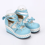 Round Toe Bowknot Lace Sweet Lolita Shoes - Blue - 1
