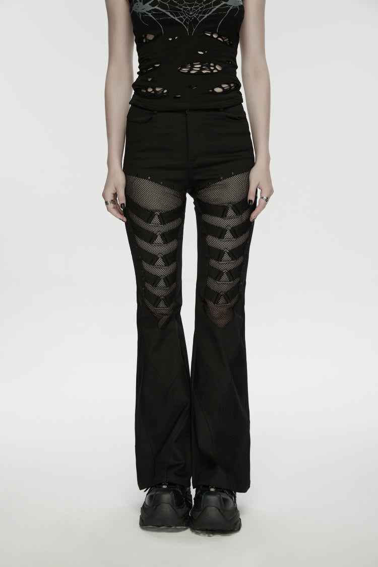 Black Spliced Slim Eyelet Women's Punk Pants - Product - 10