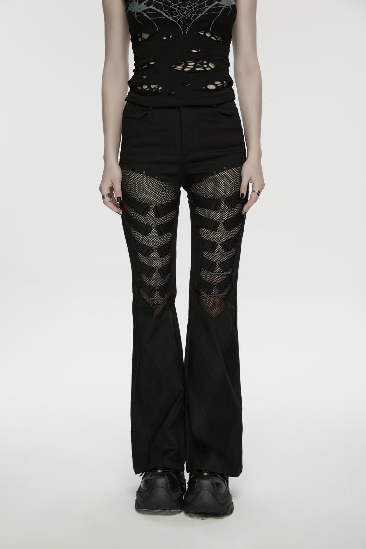 Black Spliced Slim Eyelet Women's Punk Pants - Product - 10