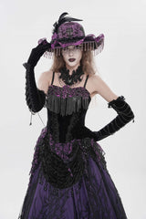 Black/Purple Lace-Up Women's Gothic Embroidered Tassels  Overbust Corset - Product - 7