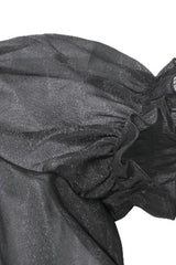 Black Deep V Collar Short Puff Sleeves Multi-Layered Ruffled Lace Sheer Women's Gothic Blouse - Product - 15
