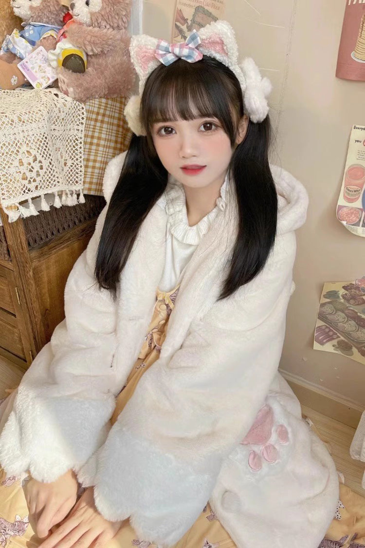 [Sleepy Bear] Long Sleeves Plush Thickened Hooded Sweet Lolita Coat 2 Colors - Product - 4