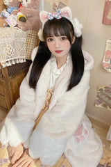 [Sleepy Bear] Long Sleeves Plush Thickened Hooded Sweet Lolita Coat 2 Colors - Product - 4