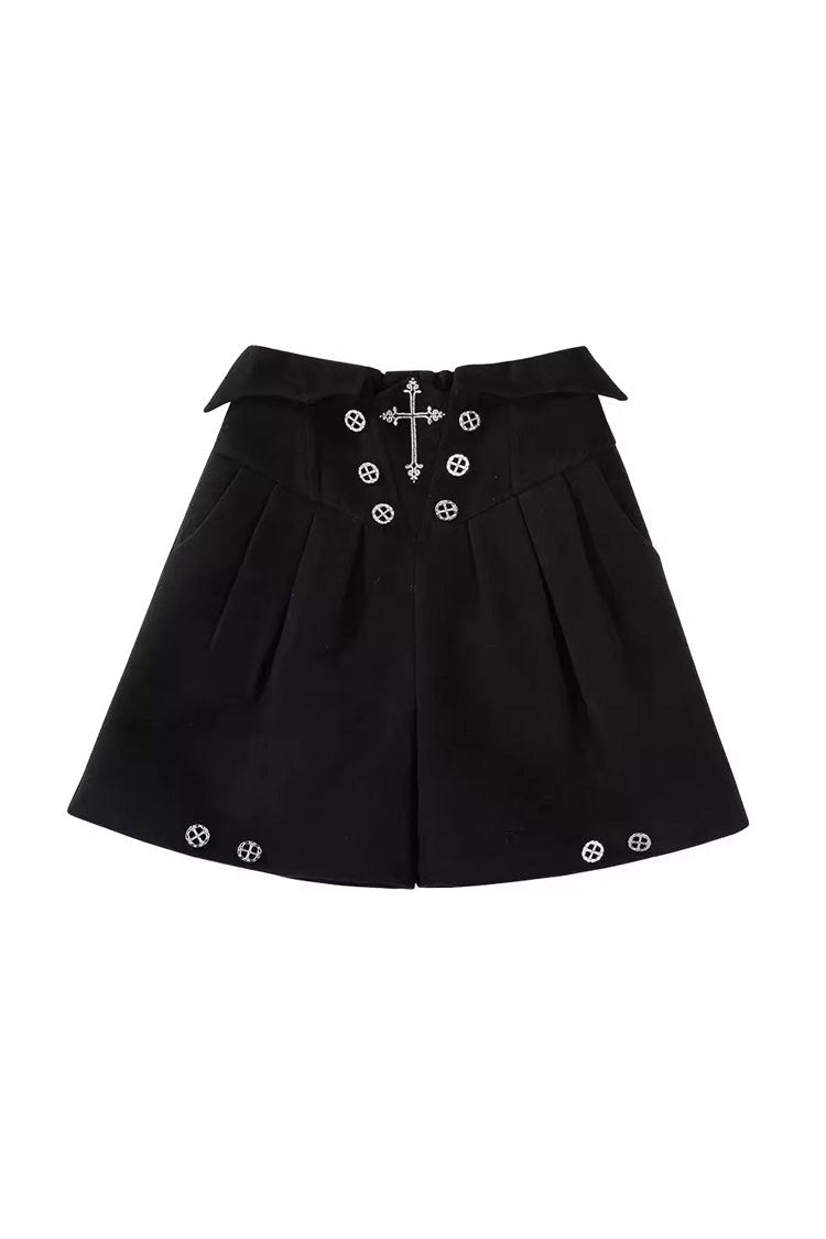 Black [The Eternal Night Descends] Embroidered Ouji Gothic Lolita Cloak Shorts Set - Shorts - 12