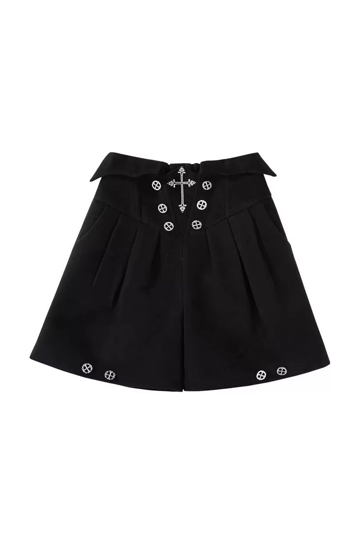 Black [The Eternal Night Descends] Embroidered Ouji Gothic Lolita Cloak Shorts Set - Shorts - 12